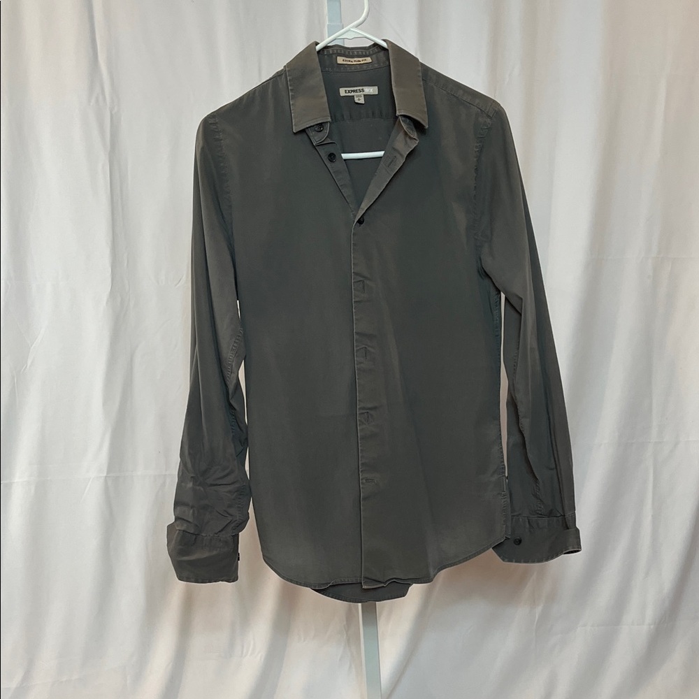 Express 1MX Charcoal Button-Up Shirt